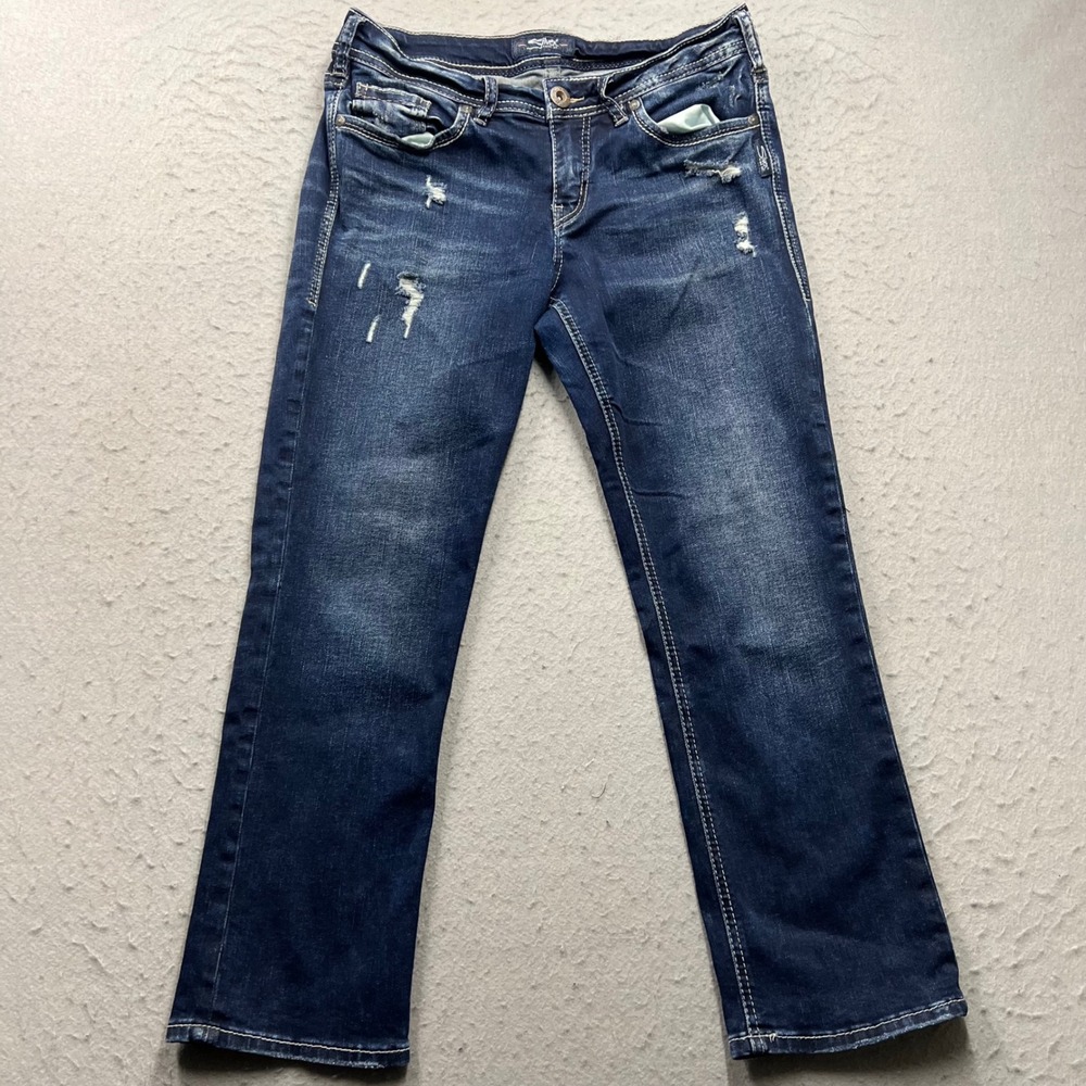 Silver Jeans Co Suki Capri W29 L22.5 Dark Wash Distressed Denim L43916SSX355